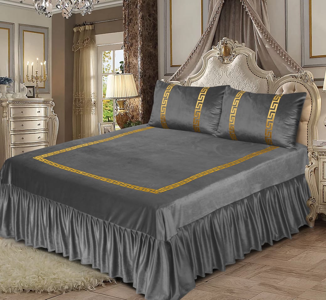 Shine Velvet Applique Bridal Bedset- Gray