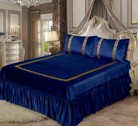 Shine Velvet Applique Bridal Bedset- Blue