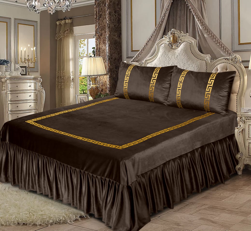 Shine Velvet Applique Bridal Bedset- Choclate