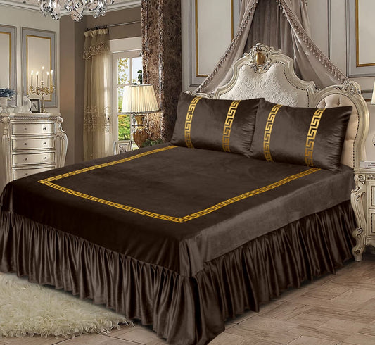 Shine Velvet Applique Bridal Bedset- Choclate