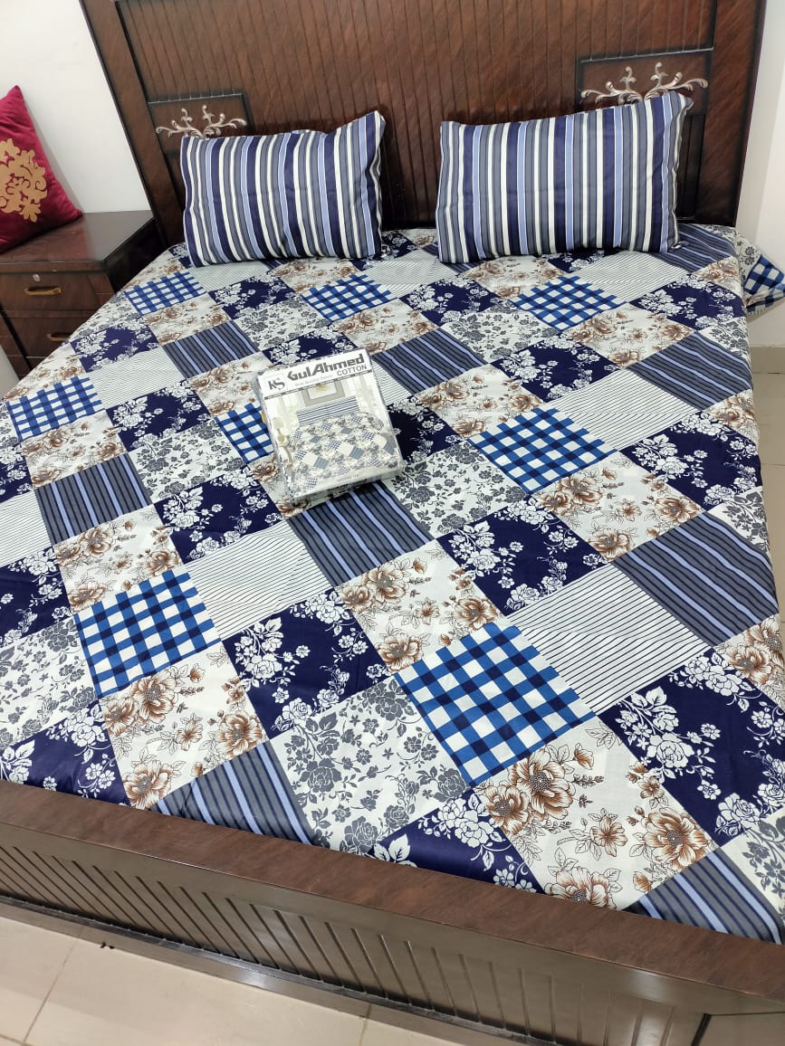 Printed 3 PCs Bedsheet Set