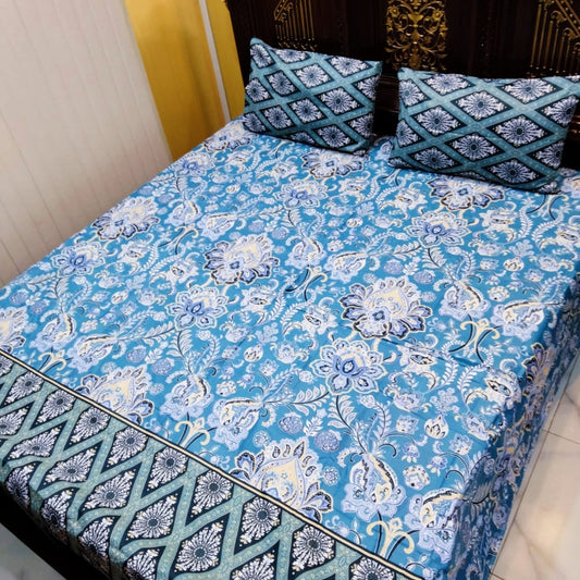 Printed 3 PCs Bedsheet Set  d-25