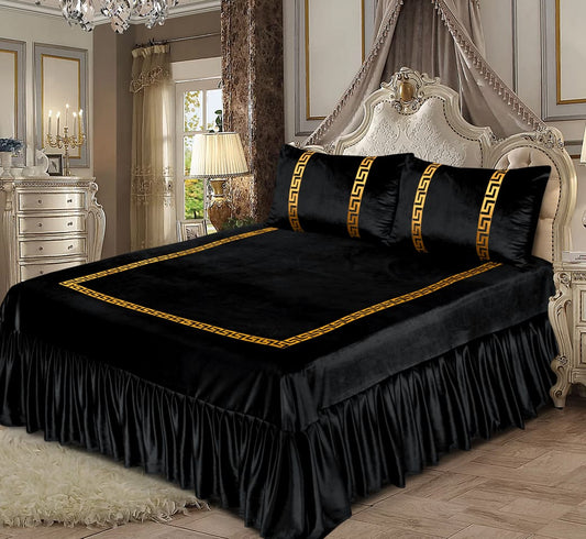 Shine Velvet Applique Bridal Bedset- Black