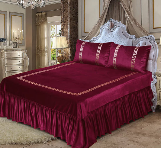 Shine Velvet Applique Bridal Bed set Meroon