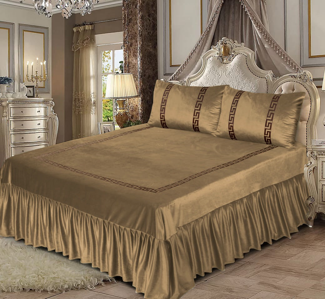 Shine Velvet Applique Bridal Bedset- Skin