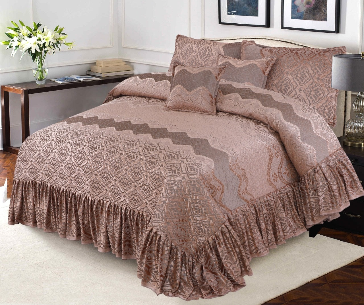 Fully quilted palachi velvet fabric 5pc bedspread HB-11