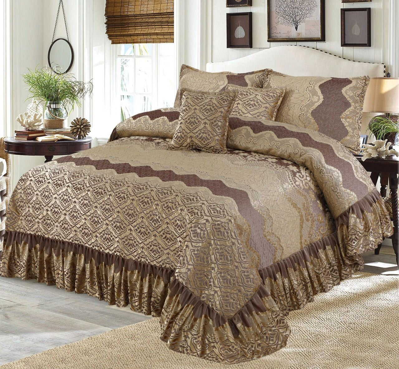 Fully quilted palachi velvet fabric 5pc bedspread HB-14