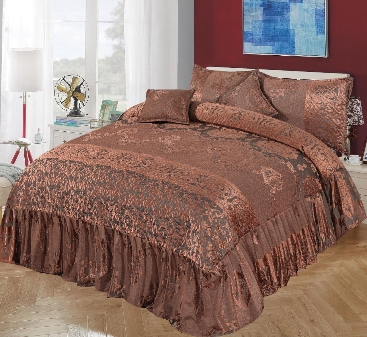 Fully quilted palachi velvet fabric 5pc bedspread HB-15