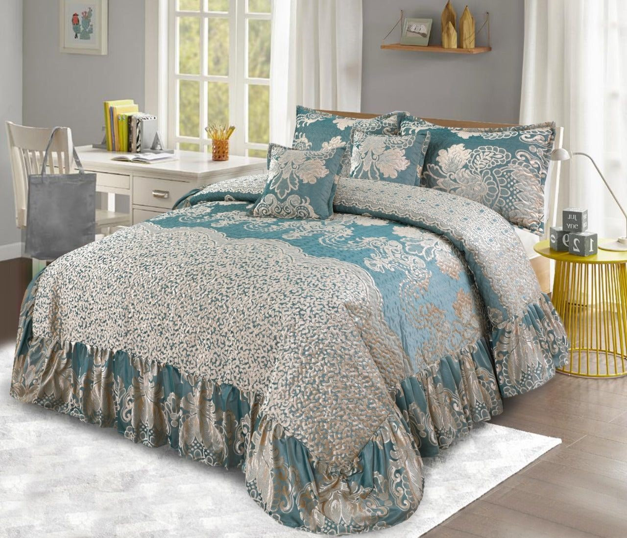 Fully quilted palachi velvet fabric 5pc bedspread HB-17