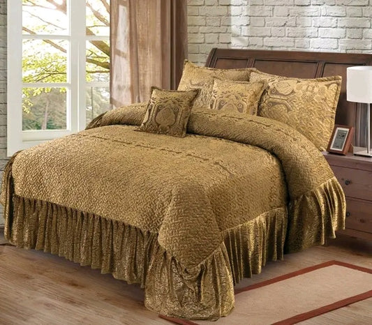 Fully quilted palachi velvet fabric 5pc bedspread HB-12