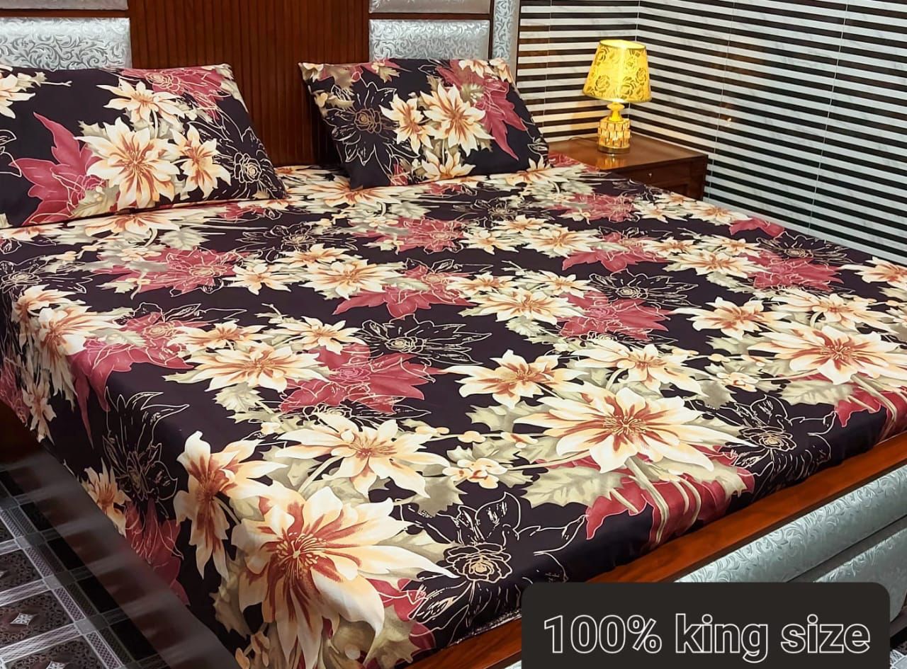 KING Crystal  Cotton Satin Bedsheet SET 3 PCs DESIGN SM230