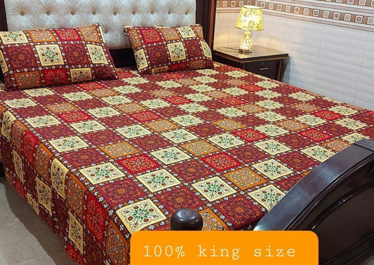 KING Crystal  Cotton Satin Bedsheet SET 3 PCs DESIGN SM241