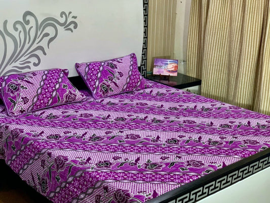 KING Crystal  Cotton Satin Bedsheet SET 3 PCs DESIGN SM242