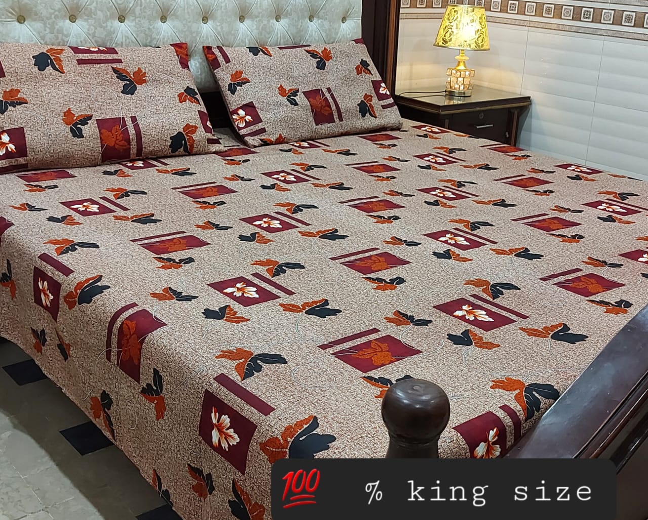 KING CRYSTAL COTTON SATTAN BEDSHEET 3 PCs