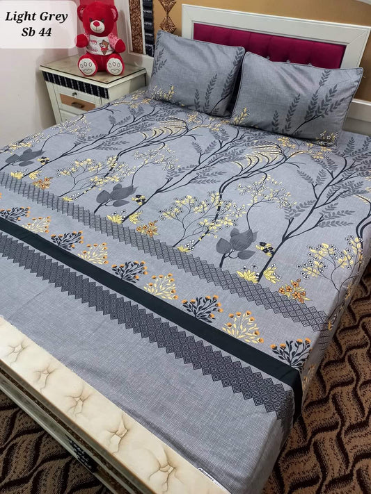 KING CRYSTAL COTTON SATTAN BEDSHEET 3 PCs